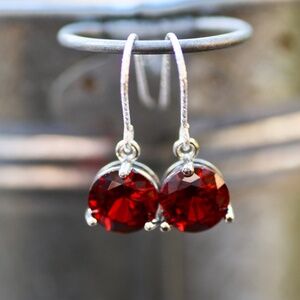Burgundy Garnet Earrings Sterling Silver 925 , January Birthstone